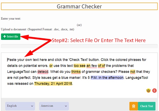 How to use online grammar checker step 1