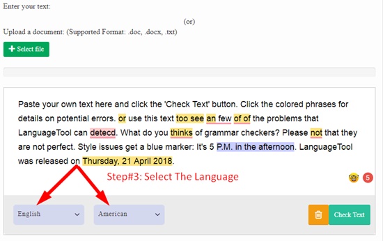 How to use online grammar checker step 2