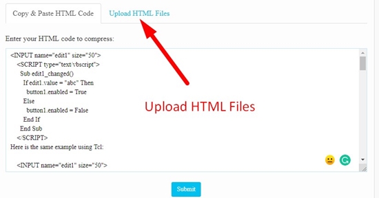How use to HTML Compresser Tool step 2