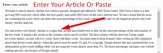 How use to Article Density Checker Tool step 1