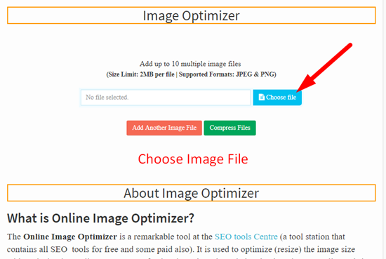 How use to Image Optimizer Tool step 1