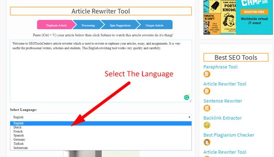 SEOToolsCentre's Article Rewriting Step 2