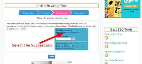 SEOToolsCentre's Article Rewriting Step 4