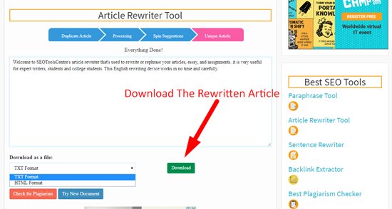 SEOToolsCentre's Article Rewriting Step 5