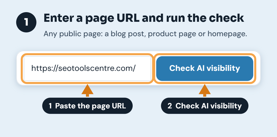Step 1: paste a page URL and click Check AI visibility