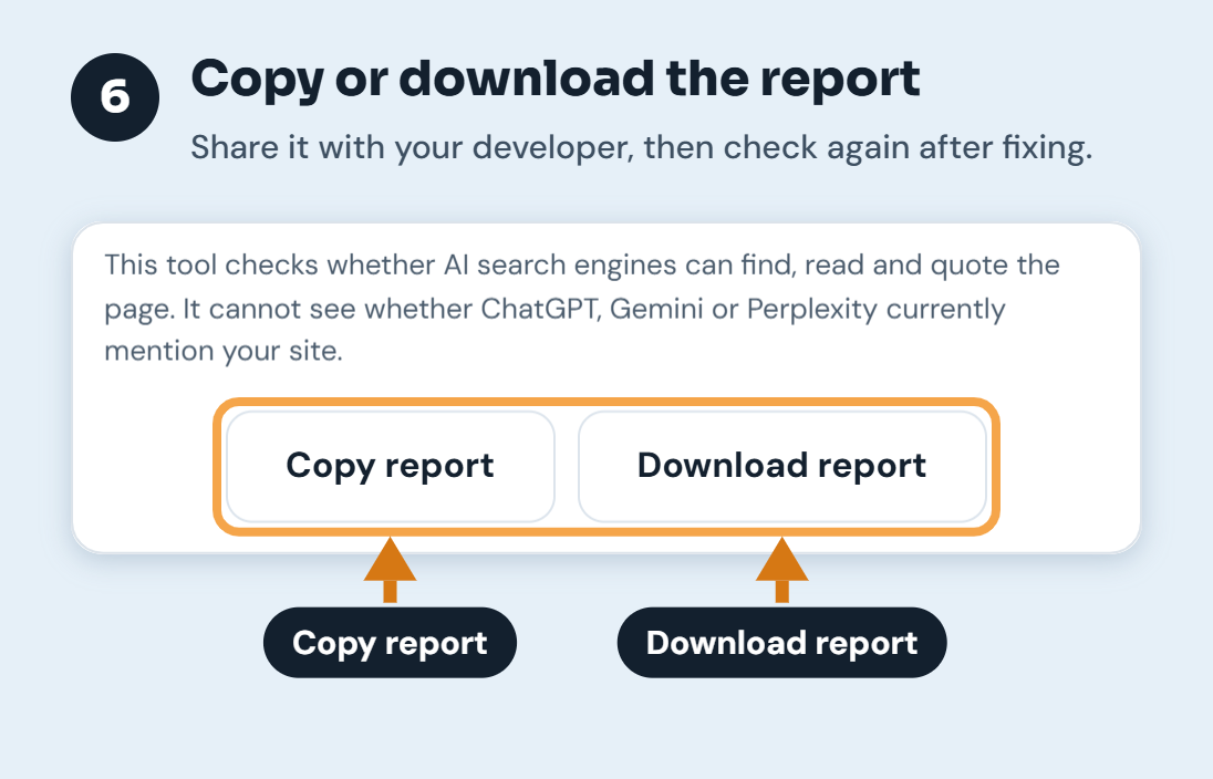 Step 6: Copy report and Download report buttons