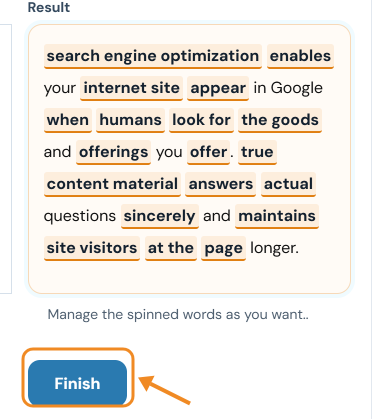 Finish button below the result box