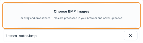 BMP to PDF converter with the image team-notes.bmp added to the file list