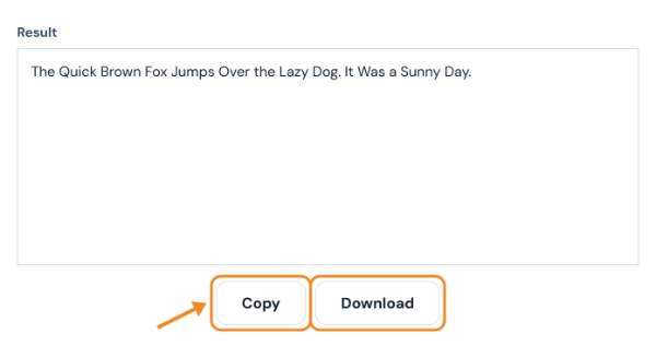 Result box with the sentence in Title Case and Copy and Download buttons