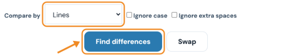 Compare by menu set to Lines with the Find differences and Swap buttons