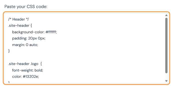 CSS minifier input box with a short stylesheet that has comments and indentation