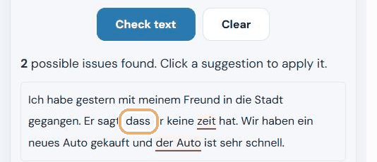 Text after applying the dass suggestion, now showing 2 possible issues