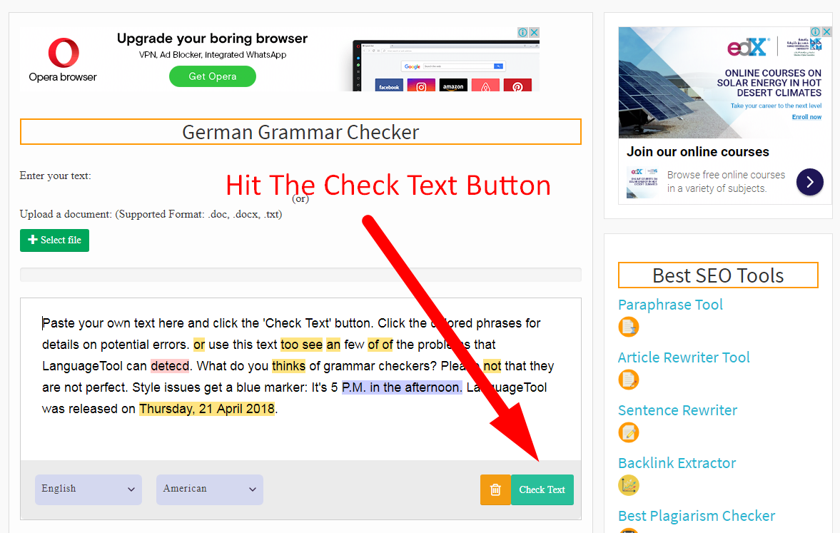 German Grammar Checker. Text correction.