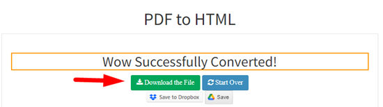 How to convert pdf to html online step 4