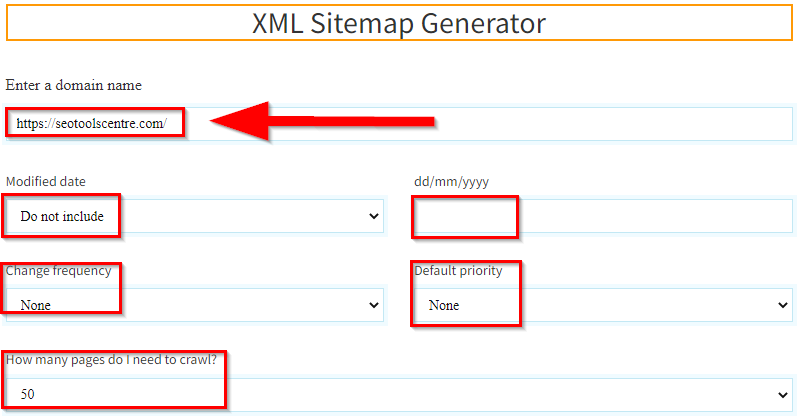 How to create xml sitemap online step 2