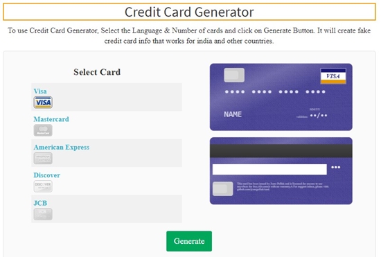 How to generate credit card online step 2