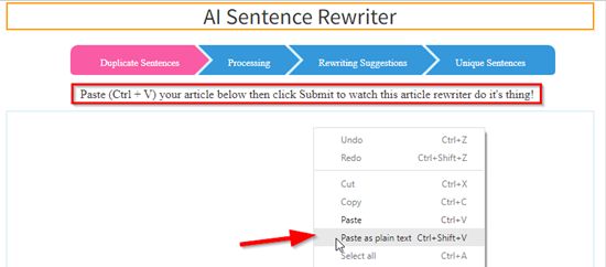 How to rewrite sentence online step 2