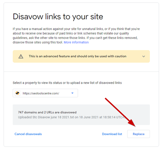 How to upload disavow file step 2