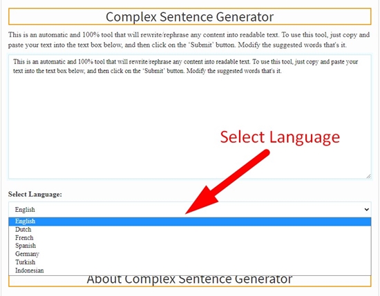 how to use complex sentence generator step 2