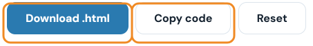 Download .html, Copy code and Reset buttons