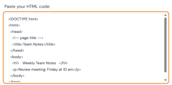HTML minifier input box with an indented HTML page that includes a comment
