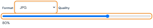 Format menu set to JPG and the quality slider at 80 percent