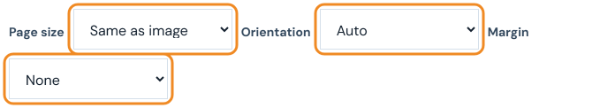 Page size set to Same as image, orientation Auto and margin None