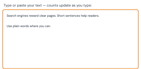 Letter counter with two short paragraphs in the text box