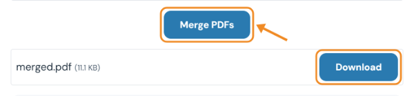 Merge PDFs button and the combined file merged.pdf with a Download button
