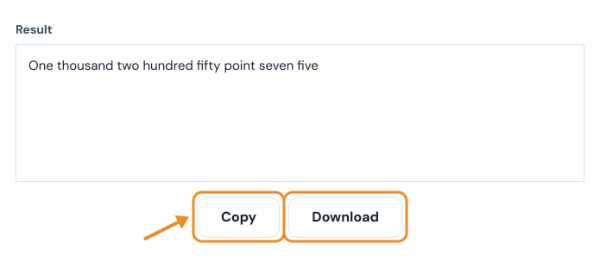 Result box showing One thousand two hundred fifty point seven five with Copy and Download buttons