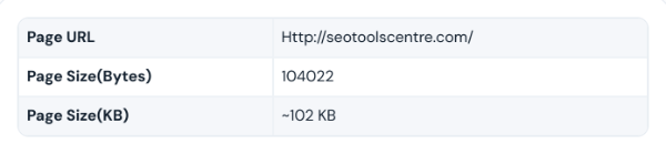 Page size result showing the size of the page in bytes and kilobytes