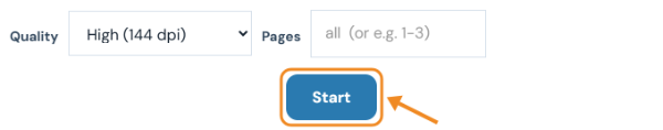 Start button below the Quality and Pages options