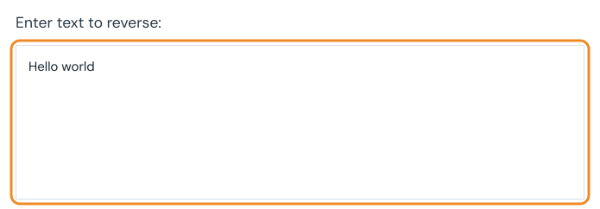 Reverse text generator with Hello world in the input box