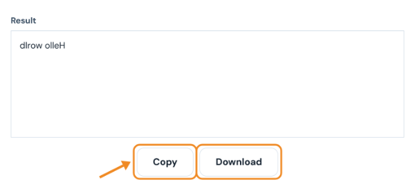 Result box showing dlrow olleH with Copy and Download buttons