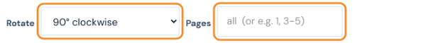 Rotate menu set to 90 degrees clockwise next to the Pages field
