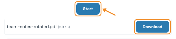Rotate PDF button and the rotated file team-notes-rotated.pdf with a Download button