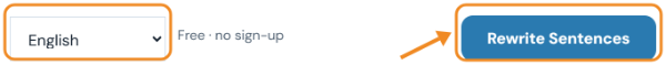 Language menu set to English next to the Rewrite Sentences button