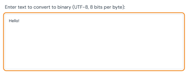 Text to binary converter with the word Hello! in the input box
