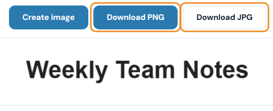 Create image, Download PNG and Download JPG buttons above a preview of the text image