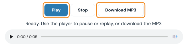Play, Stop and Download MP3 buttons with the audio player below