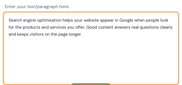 Word counter with a short paragraph about search engine optimisation in the text box