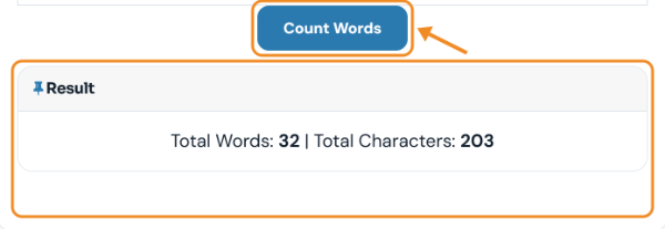 Count Words button with the result 32 total words and 203 total characters